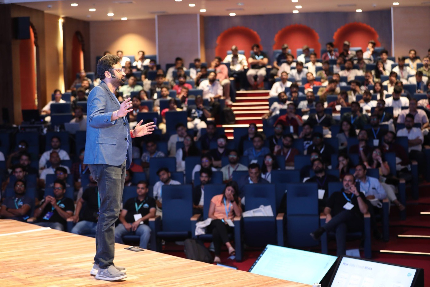 Addressing a full auditorium